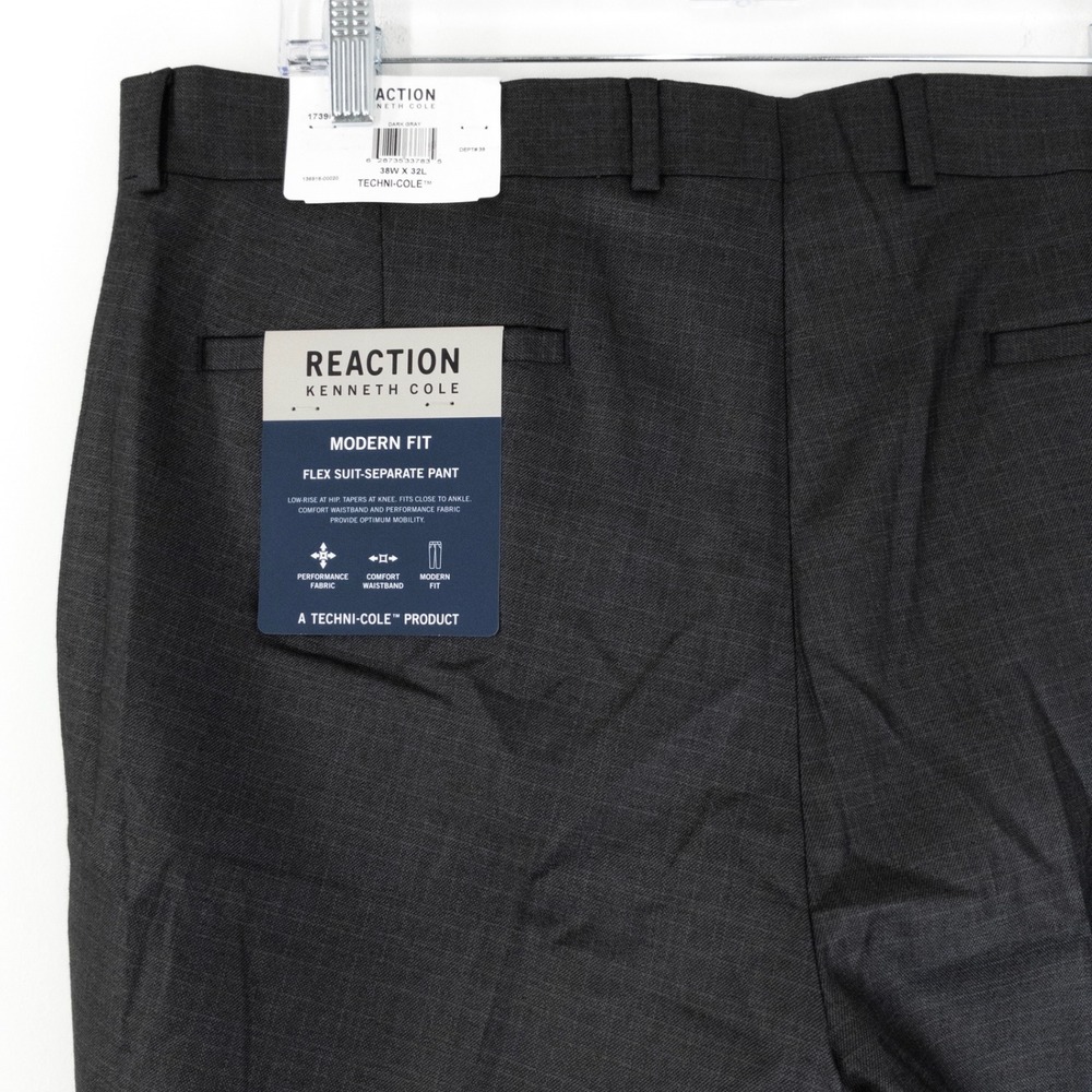 Kenneth Cole Reaction Techni-Cole Men's 38x32 Modern Fit Dress Pants Dark Gray